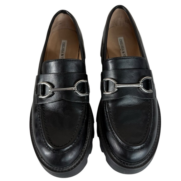 Chelsea & Violet Black Leather Horsebit Lug Sole Loafers Women’s Size 6 - Picture 7 of 15
